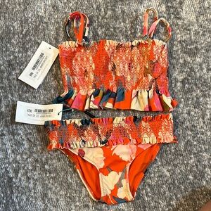 NWT Zingara orange/coral Floral Two-Piece smocked Swimsuit size 4